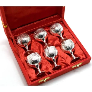 Silver-plated bronze glasses (no. 6 pcs/30ml) (H-5.5) (18.5x15.5x5.5 cm)