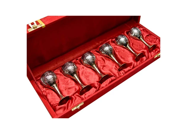 Фото 1 - Silver-plated bronze glasses (no. 6 pcs) (h-9 cm) (34.3x12.5x5.5 cm)