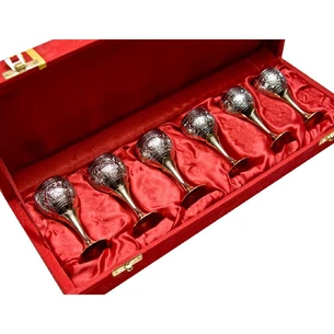 Рюмки бронзовые посеребренные (н-р 6 шт) (h-9 см) (34,3х12,5х5,5 см)