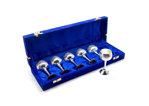 Фото 1 - Silver-plated bronze glasses (no. 6 pcs.) (h-9 cm) (34.3x12.5x5.5 cm).