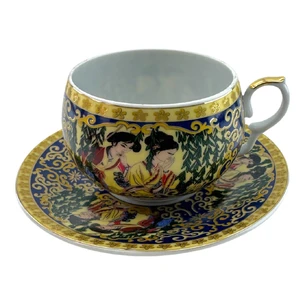 Porcelain cup and saucer (210 ml) (ACS86) Green willow (h-6cm, d-cups - 8cm, d-saucer - 14cm)