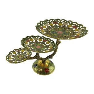 Фруктовница бронзовая 3х ярусная, резная зеленая (24х38х22,5 см)