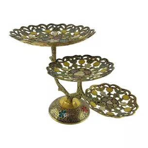 Fruit bowl bronze 3 tiers, carved blue (24x38x22.5 cm)