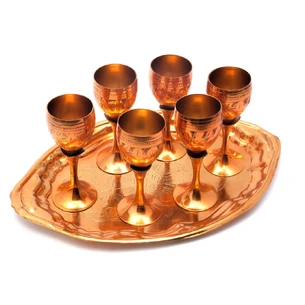 Bronze glasses on a tray Copper (h-11.5 cm) (tray 30x21 cm)