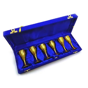 Gold-plated bronze glasses (no. 6 pcs./60 ml.) (H-9.5 cm) (38x13.5x6 cm)