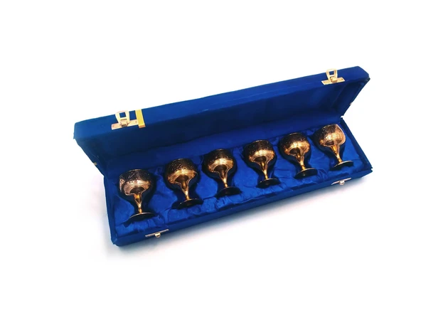 Фото 1 - Gold-plated bronze glasses (no. 6 pcs/80ml) (h-6.5) (39x10x6 cm)