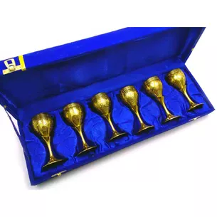 Gold-plated bronze glasses (no. 6 pcs./80 ml.) (H-11.5 cm) (46x14.5x7 cm)