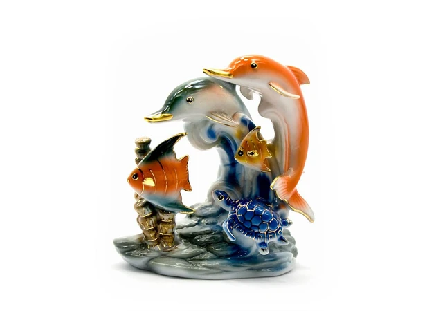 Фото 1 - Porcelain dolphins with fish (13x12, 5x7 cm) (YSAA-1556)