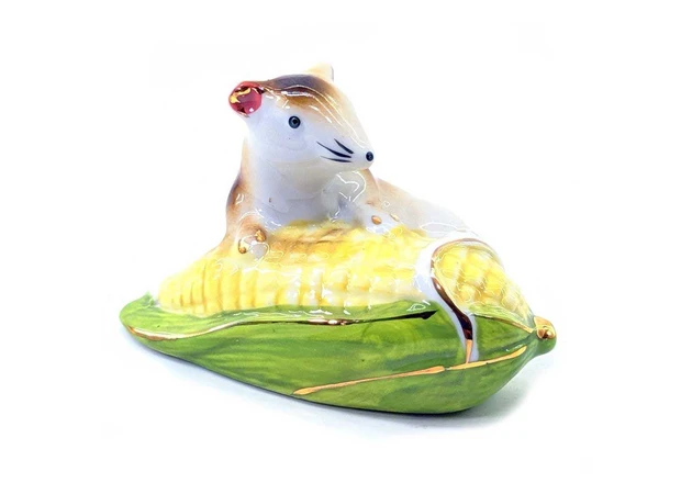 Фото 1 - Mouse on a cornucopia porcelain symbol of abundance (8x5x5 cm)