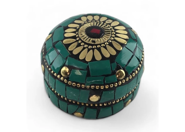 Фото 1 - Metal box with turquoise (h-3.2, d-4.7 cm)