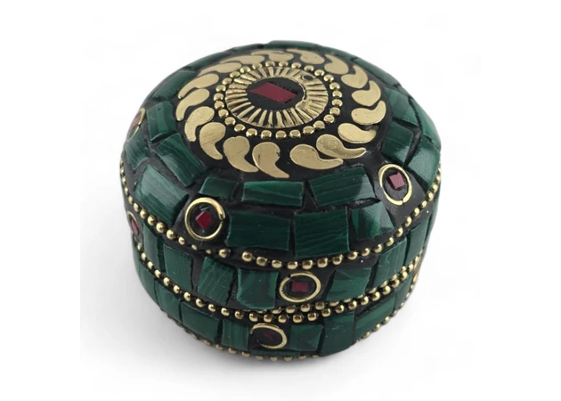 Фото 4 - Metal box with corals and turquoise (h-3.2, d-4.7 cm)