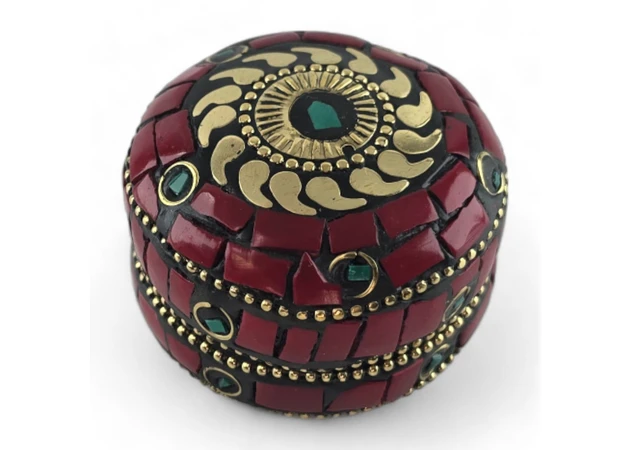 Фото 5 - Metal box with corals and turquoise (h-3.2, d-4.7 cm)