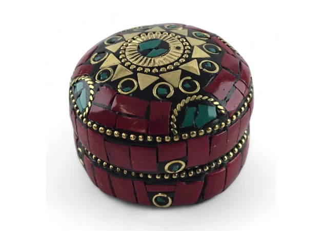 Фото 2 - Metal box with corals and turquoise (h-3.2, d-4.7 cm)