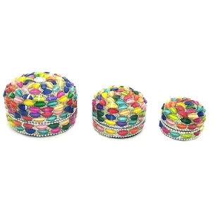 Metal caskets (no. 3 pcs) with mosaic (7.5x7.5x4.5cm 6x6x3.5cm 5x5x3cm)