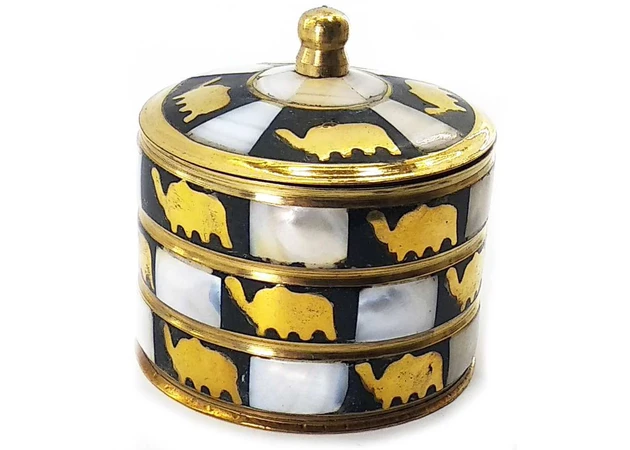 Фото 1 - Bronze casket with mother-of-pearl Elephants (d-7, h-7 cm)
