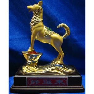 Golden dog on a cup of wealth (15x7.5x12 cm)