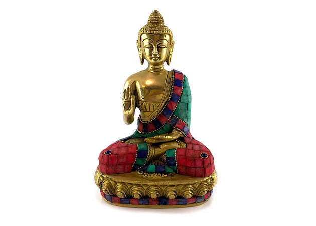 Фото 1 - Buddha bronze turquoise, corals (19.5 x 12.8 x 8 cm)