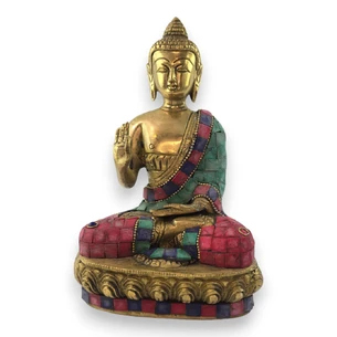 Будда бронзовая бирюза, кораллы (21х13х9 см) (1580 г.) C