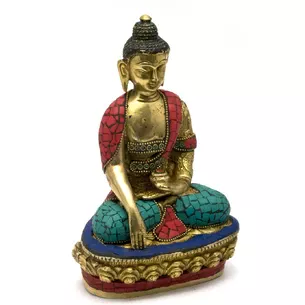 Будда бронзовая бирюза, кораллы (21х13х9 см).