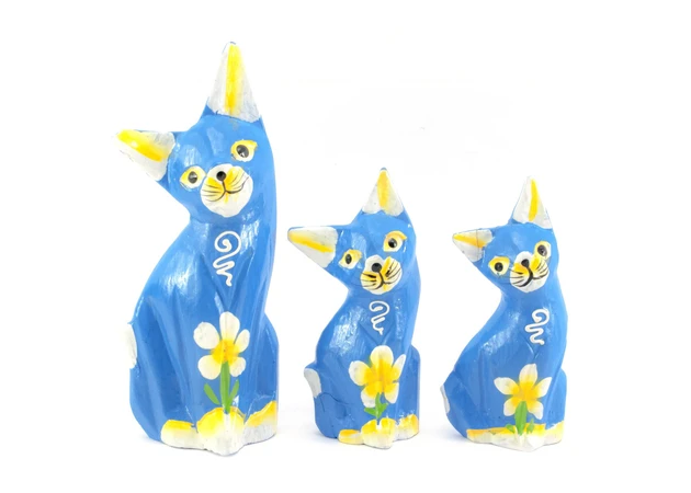 Фото 1 - Cats 3 pieces wooden blue (15x5x3 cm 12x4.5x2.5 cm 10.5x4.5x2.5 cm)