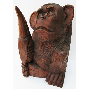 Monkey with banana wooden (30 cm) (Indonesia)