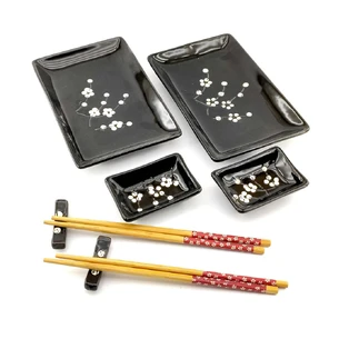 Sushi service Sakura on a black background (2 persons) (28x28, 3x3.5 cm) T