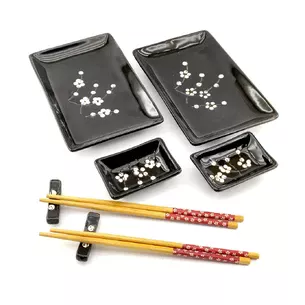 Sushi service Sakura on a black background (2 persons) (28x28, 3x3.5 cm) T