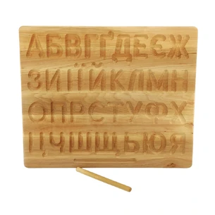 Ukrainian alphabet, according to the Montessori system (35*29*1.8 cm), solid alder, stylus-2 pcs, covered with linseed oil