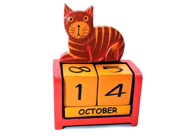 Фото 1 - Perpetual calendar Cat wood brown (14x10x5 cm)D