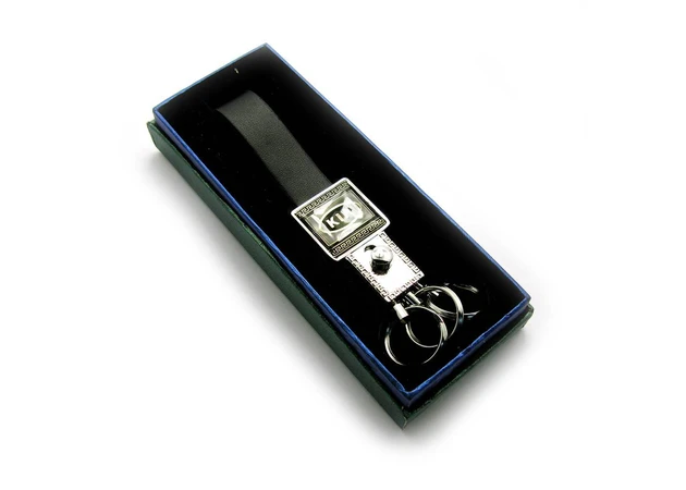 Фото 1 - Car key ring with a leather strap KIA chrome (18566 C)