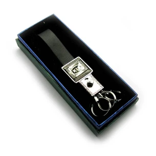 Car key ring with a leather strap KIA chrome (18566 C)