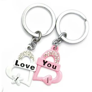 Keychains for lovers (Q) Hearts white and pink