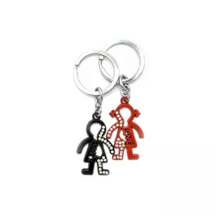 Keychains for lovers (Q) Boy and girl black-red