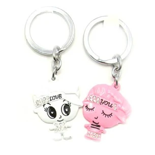 Keychains for lovers (Q) Boy with girl white and pink