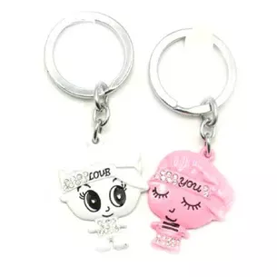 Keychains for lovers (Q) Boy with girl white and pink