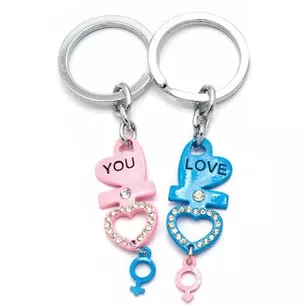 Keychains for lovers (Q) Hearts pink and blue