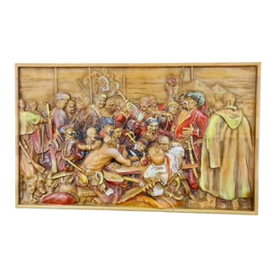 Miss Cossacks write a letter to the Turkish Sultan, solid wood, carved, painted by hand (48.5x29x2.4cm)
