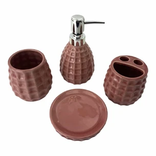 Ceramic bathroom set, pink (28.5 x 22.5 x 9 cm)