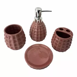 Ceramic bathroom set, pink (28.5 x 22.5 x 9 cm)