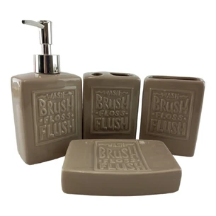 Ceramic beige bathroom set.