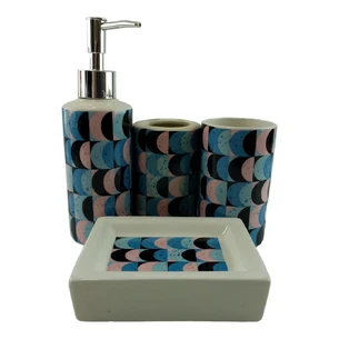 Ceramic pink bathroom set.