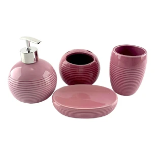 Bathroom set ceramic pink (17x14x10 cm)