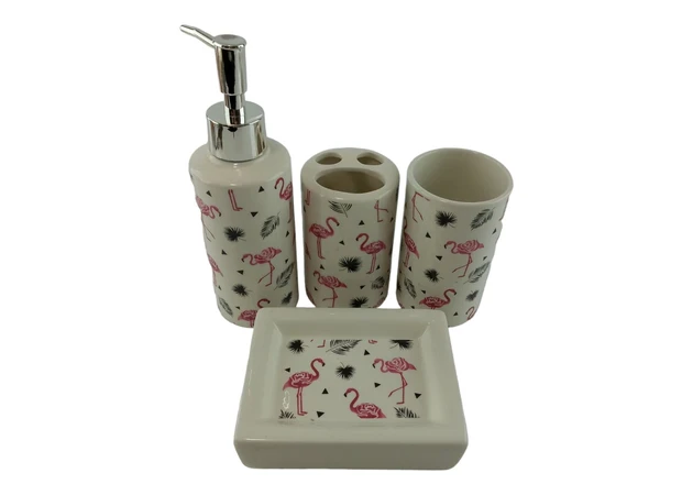 Фото 1 - Bathroom set ceramic Pink Flamingo