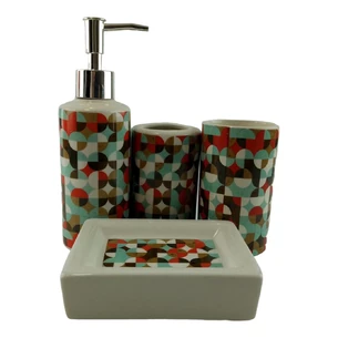 Bathroom set ceramic red turquoise pattern.
