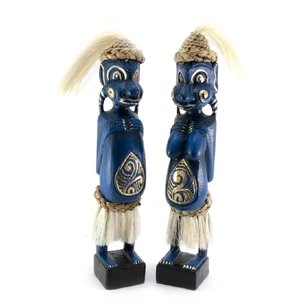 Papuans couple carved wood blue (34x6x5 cm)