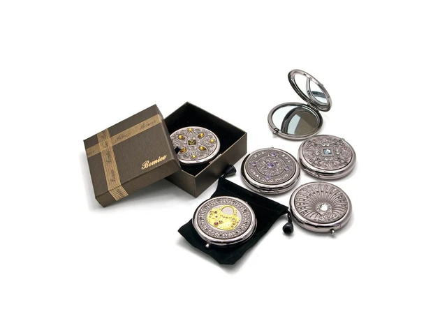 Фото 1 - Cosmetic mirror Pattern with stones chrome (d-7 cm) (in a box + case)
