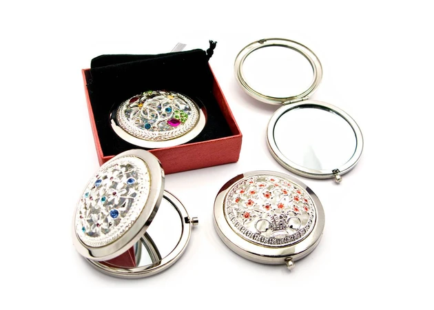 Фото 1 - Cosmetic mirror Pattern with stones chrome (d-7 cm) (in a box + case) c