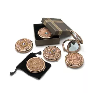 Cosmetic mirror Pattern with stones copper (d-7 cm) (in a box + case)