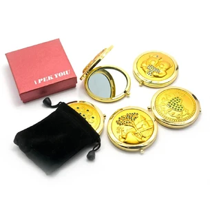 Cosmetic mirror Gold (d-7 cm) (in a box + case) 25213
