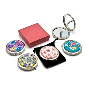Cosmetic mirror Flowers gold (d-7 cm) (in a box + case)